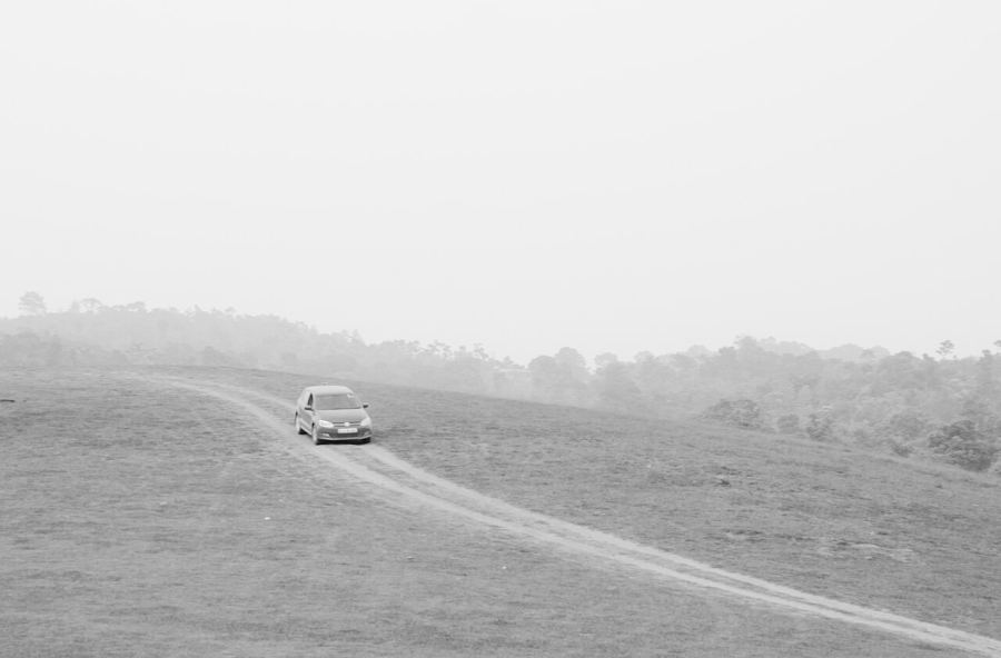 Misty drive through Sakleshpur countryside